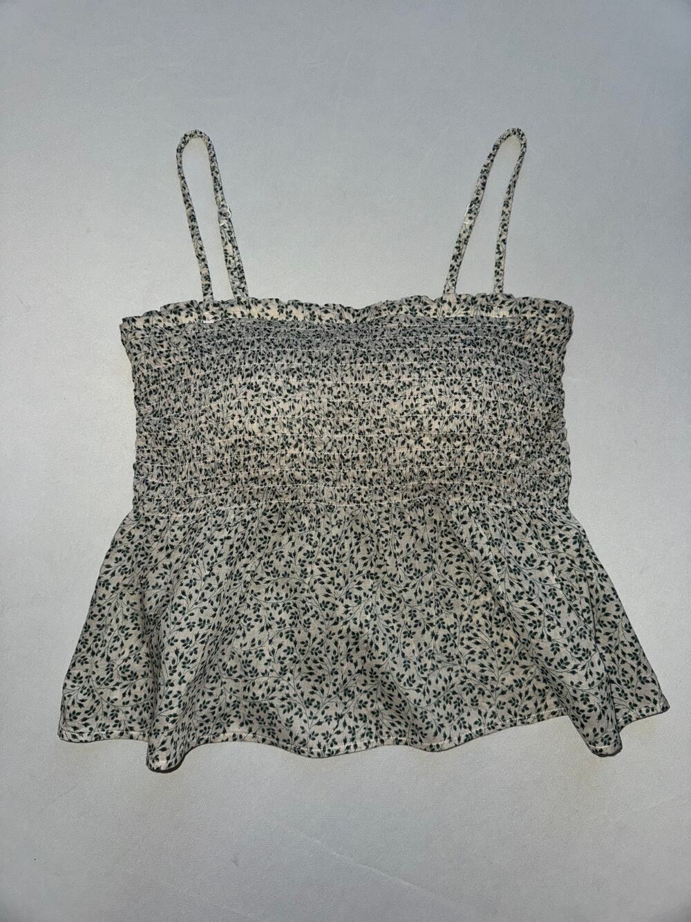 Uniqlo Green and White Floral Shirring Bra Camisole